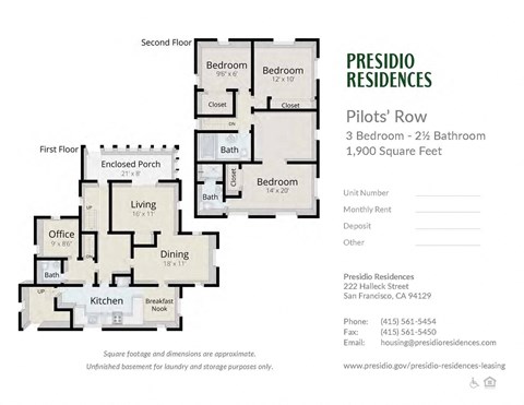 Floor plan for 3 beds, 2.5 baths, 1900 sqft